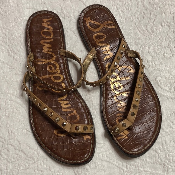 Sam Edelman Tan Patten Leather Studded Sandals Size 9.5M - Picture 1 of 10